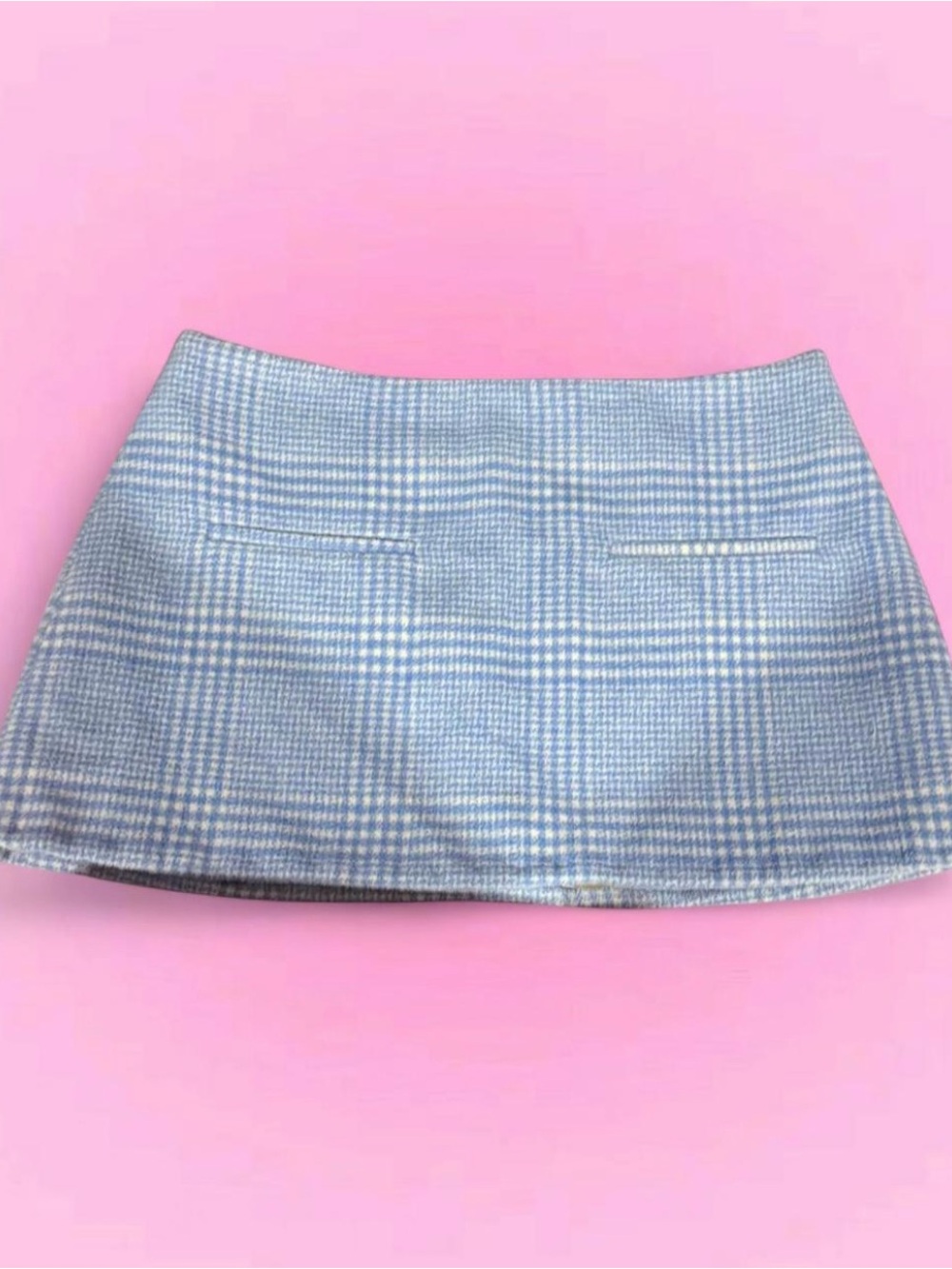 Reworked Ganni Light Blue Plaid Mini Skirt